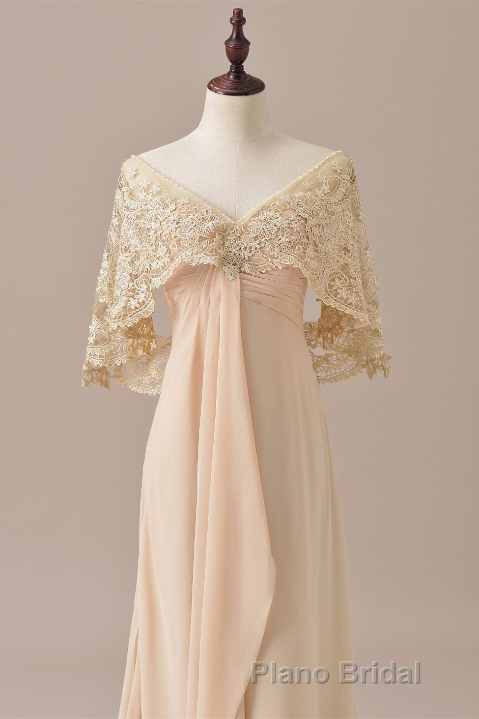 Ruffles Chiffon Long Mother of the Bride Dresses with Lace Cape