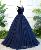 Dark Blue Tulle Long Formal Prom Dresses, Dark Blue Tulle Evening Dresses