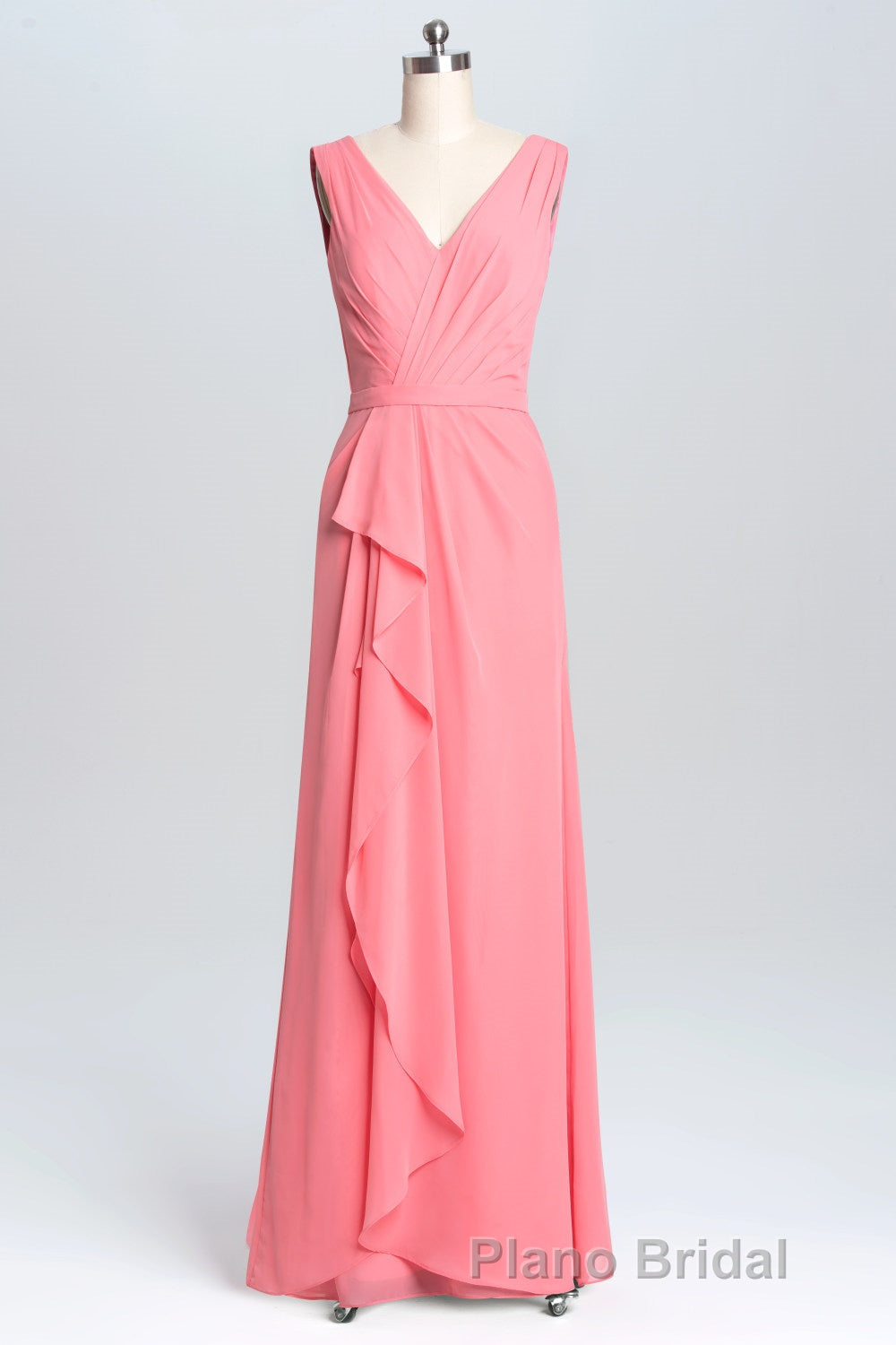 Lavender Chiffon A-line Ruffles Long Bridesmaid Dresses