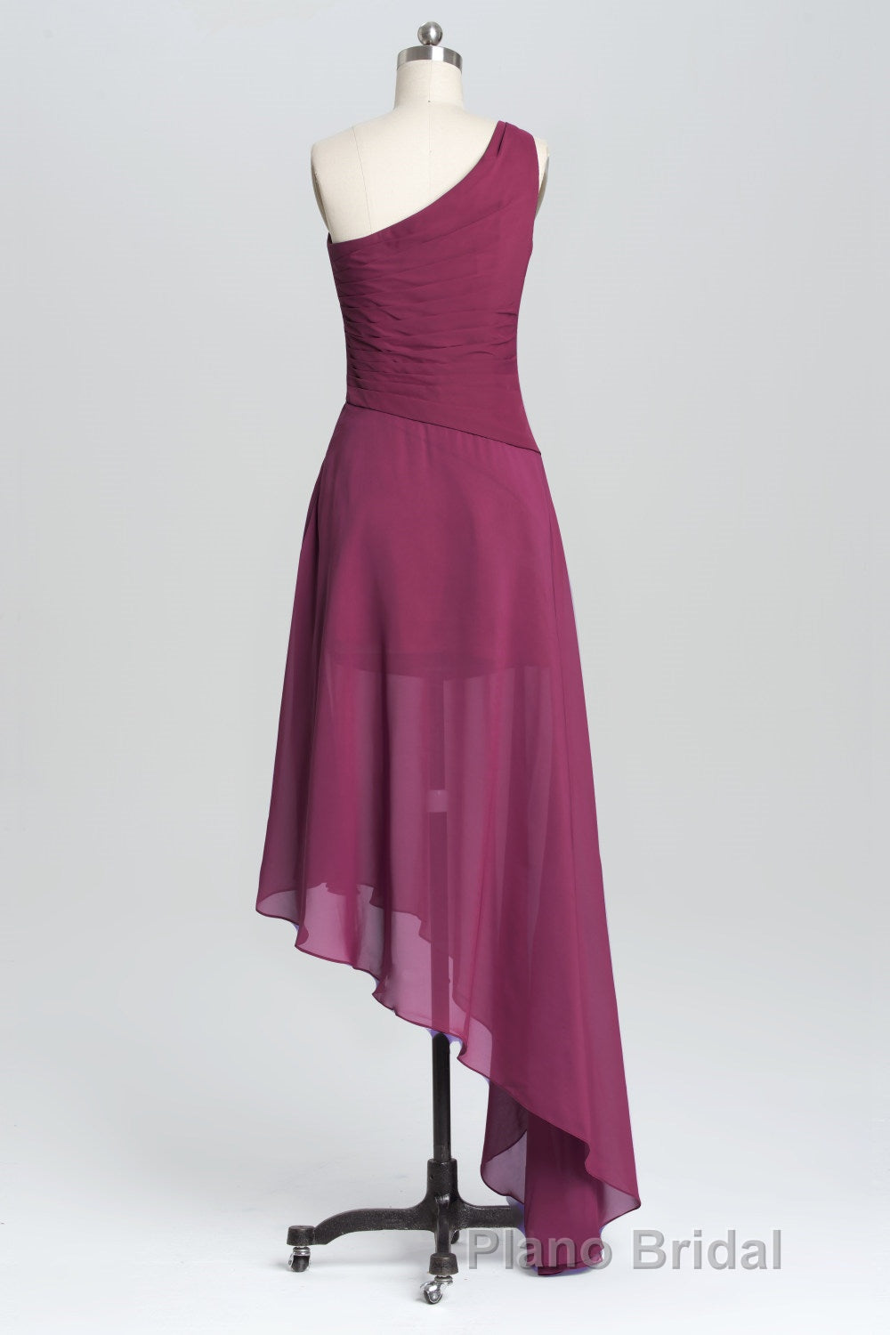 One Shoulder Plum Asymmetric Chiffon Long Party Dresses Secondary image