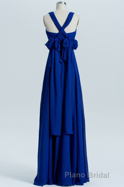Royal Blue A-line Chiffon Long Convertible Bridesmaid Dresses