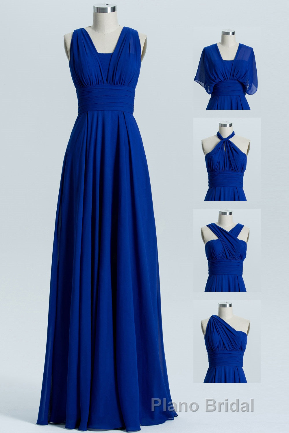 Royal Blue A-line Chiffon Long Convertible Bridesmaid Dresses