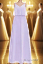 Lavender Chiffon Straps Ruffled A-Line Bridesmaid Dresses