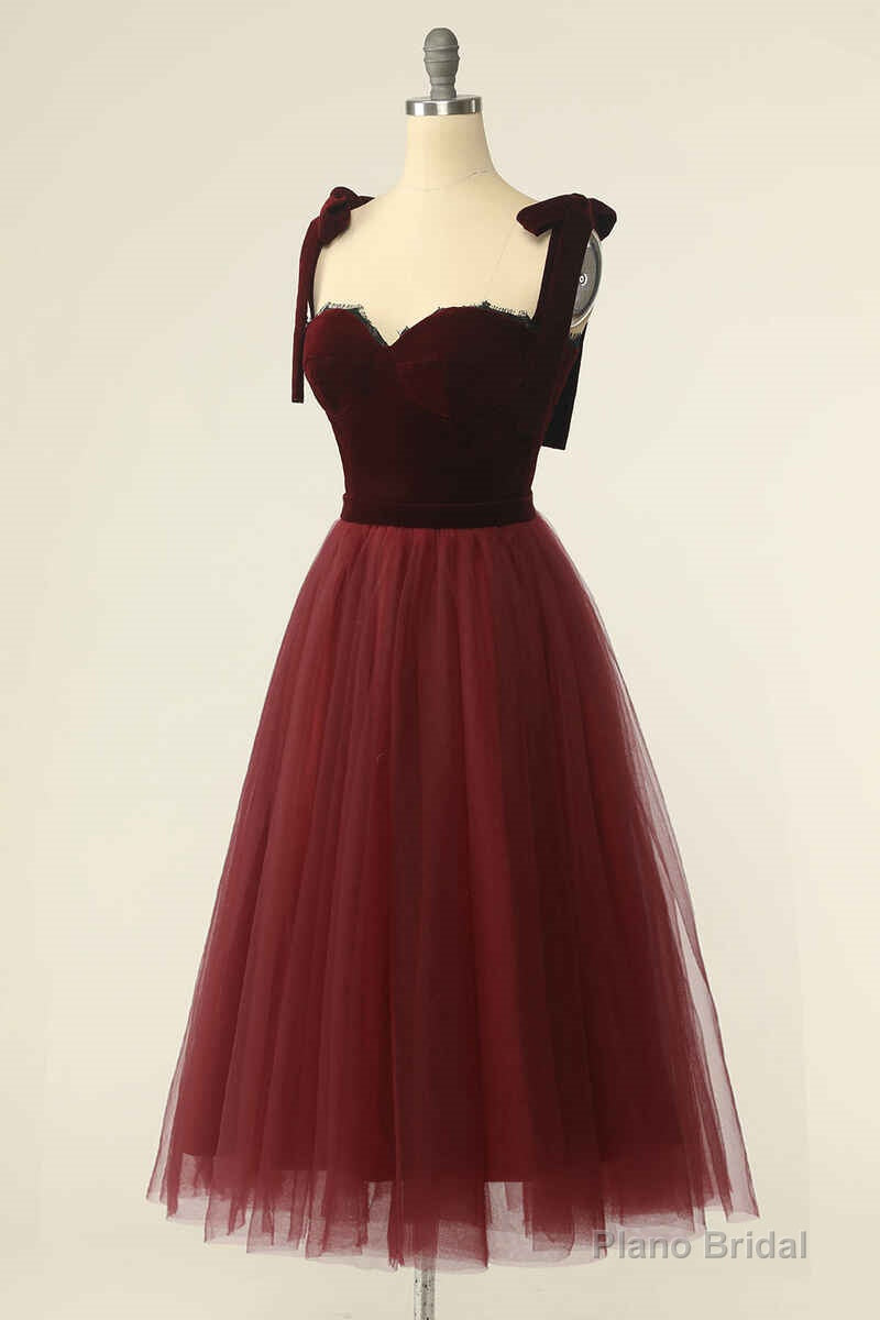 Wine Red Sweetheart Tie-Strap A-Line Short Formal Dress Secondary image