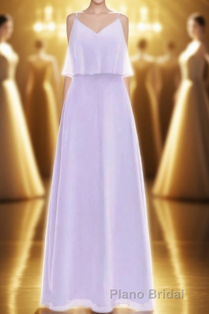 Lavender Chiffon Straps Ruffled A-Line Bridesmaid Dresses Main image