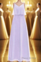 Lavender Chiffon Straps Ruffled A-Line Bridesmaid Dresses