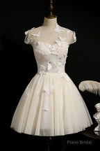 Ivory Sweetheart Cap Sleeve Short Party Dress with Butterflies