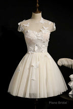 Ivory Sweetheart Cap Sleeve Short Party Dress with Butterflies