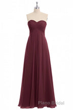 Burgundy Chiffon Strapless Sweetheart A-Line Long Bridesmaid Dresses
