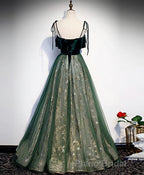 Green Tulle Lace Long Formal Prom Dresses, Green Tulle Lace Prom Dresses, 1