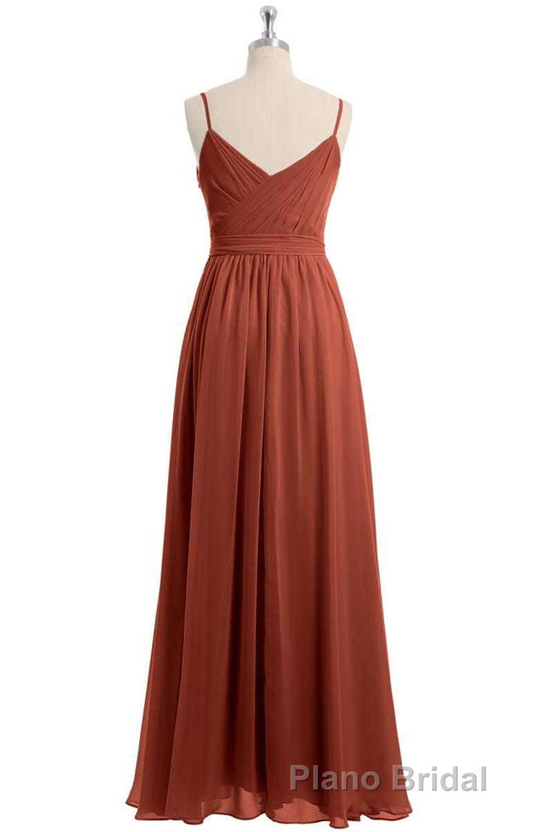 Rust Orange Spaghetti Straps Sweetheart Ruffled Long Bridesmaid Dresses Secondary image
