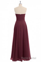 Burgundy Chiffon Strapless Sweetheart A-Line Long Bridesmaid Dresses