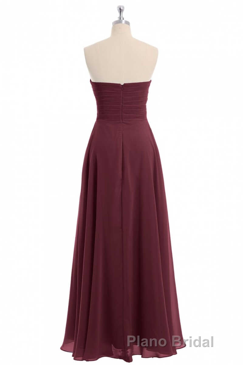 Burgundy Chiffon Strapless Sweetheart A-Line Long Bridesmaid Dresses Secondary image