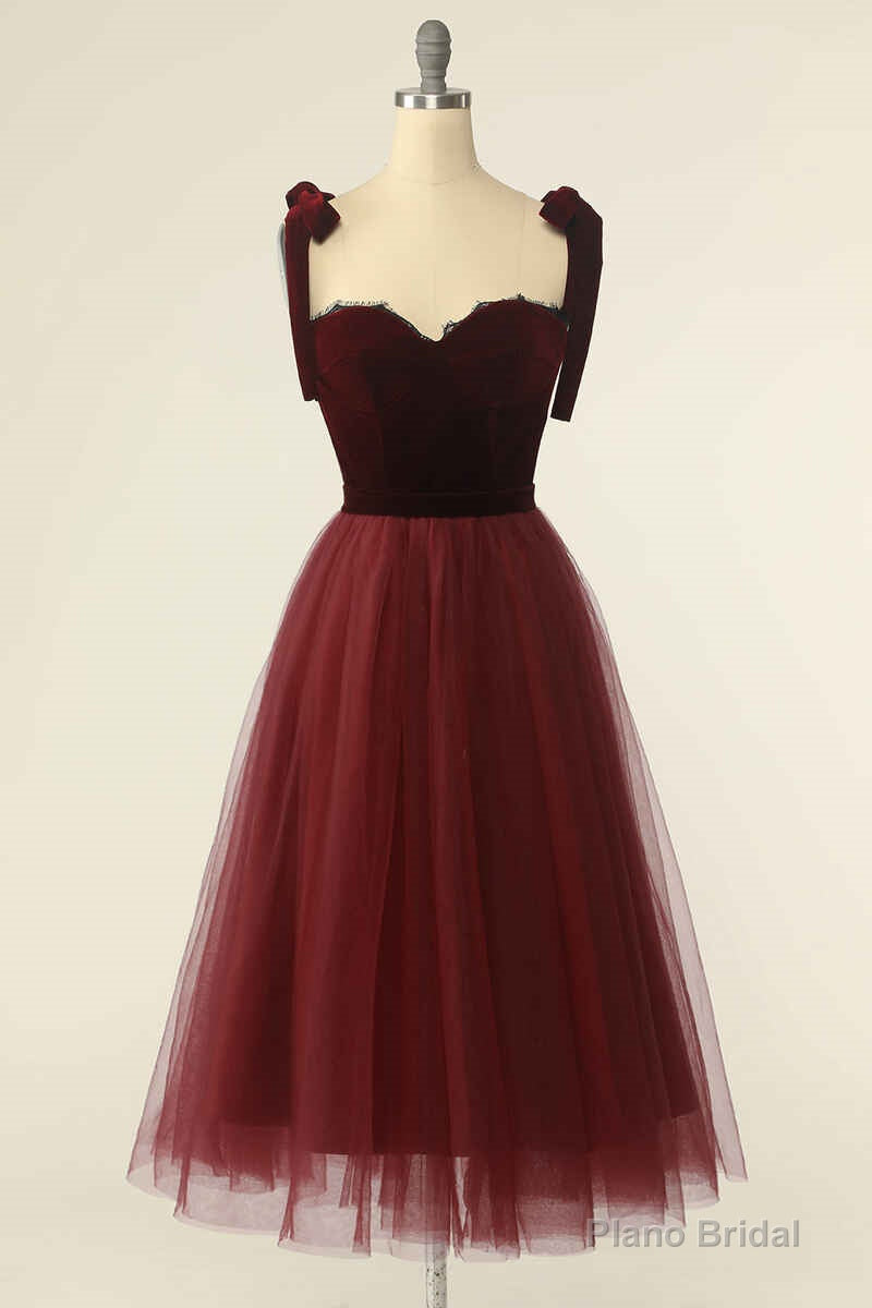 Wine Red Sweetheart Tie-Strap A-Line Short Formal Dress
