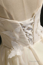 Ivory Sweetheart Cap Sleeve Short Party Dress with Butterflies