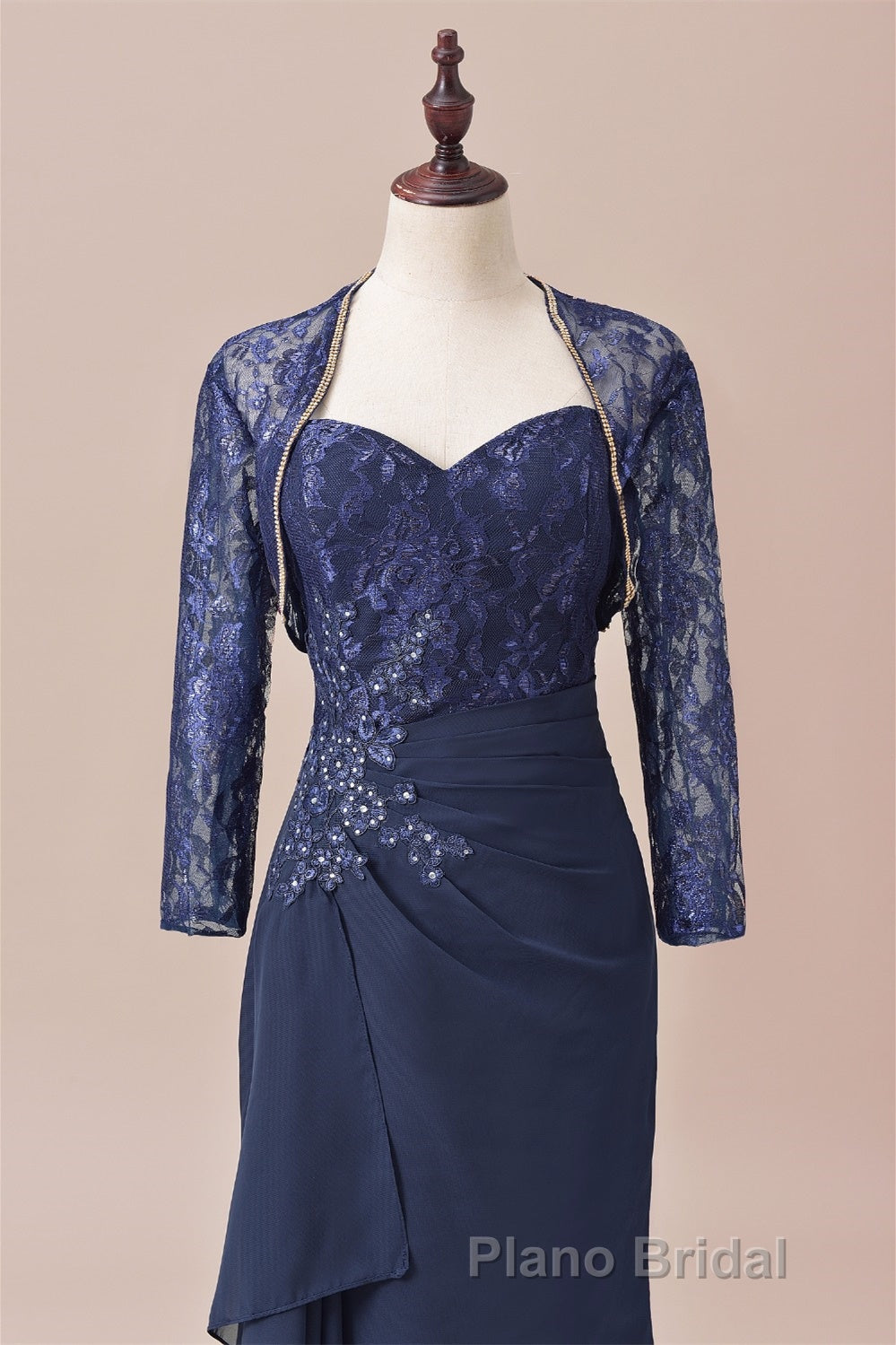 Navy Blue Two-Piece Sweetheart Ruffled Long Mother of the Bride Dresses