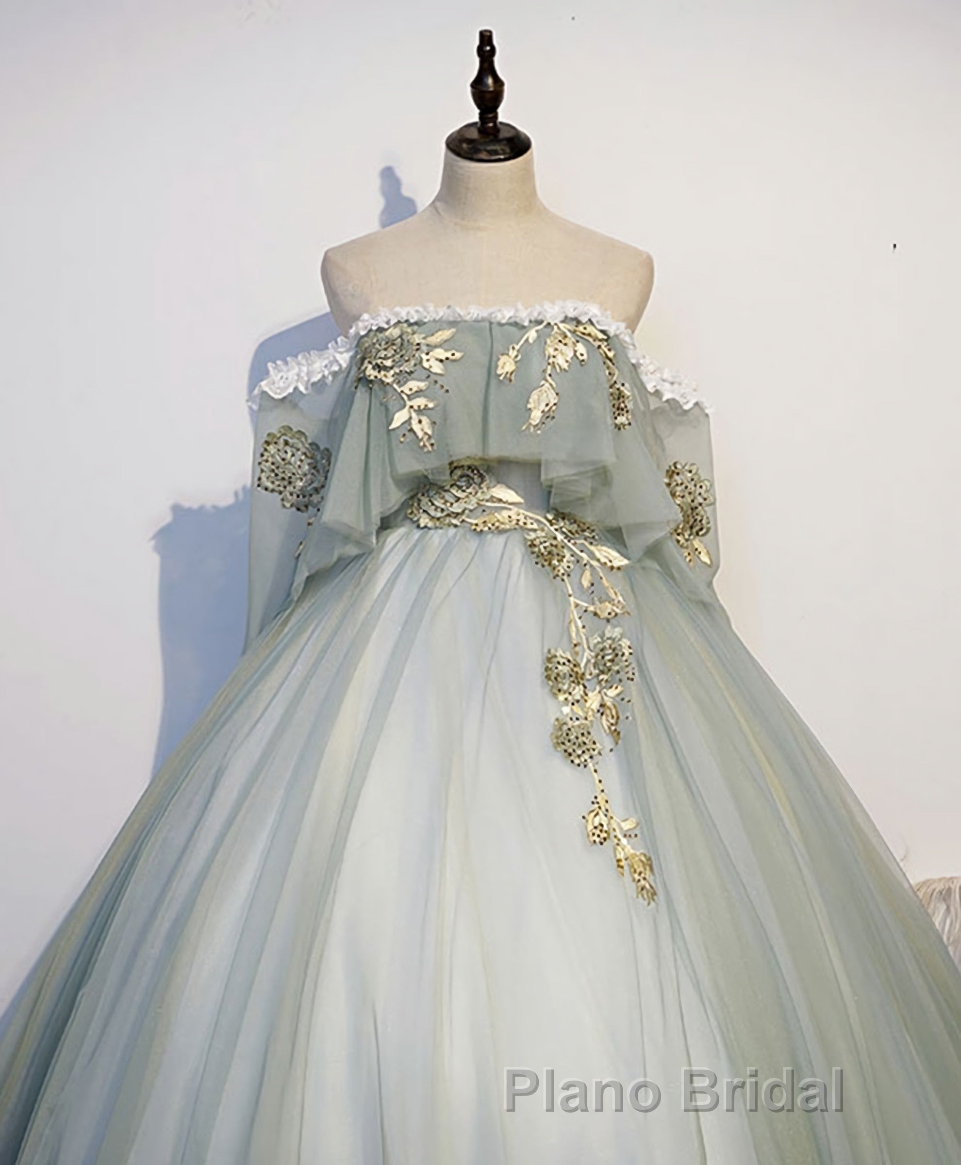 Green Tulle Lace Long Formal Prom Dresses, Green Tulle Sweetheart Dresses