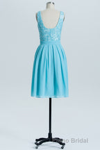 Princess Blue Lace and Chiffon Short A-line Homecoming Dresses