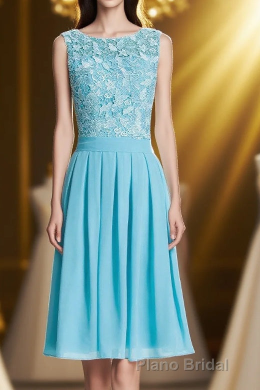 Princess Blue Lace and Chiffon Short A-line Homecoming Dresses Main image