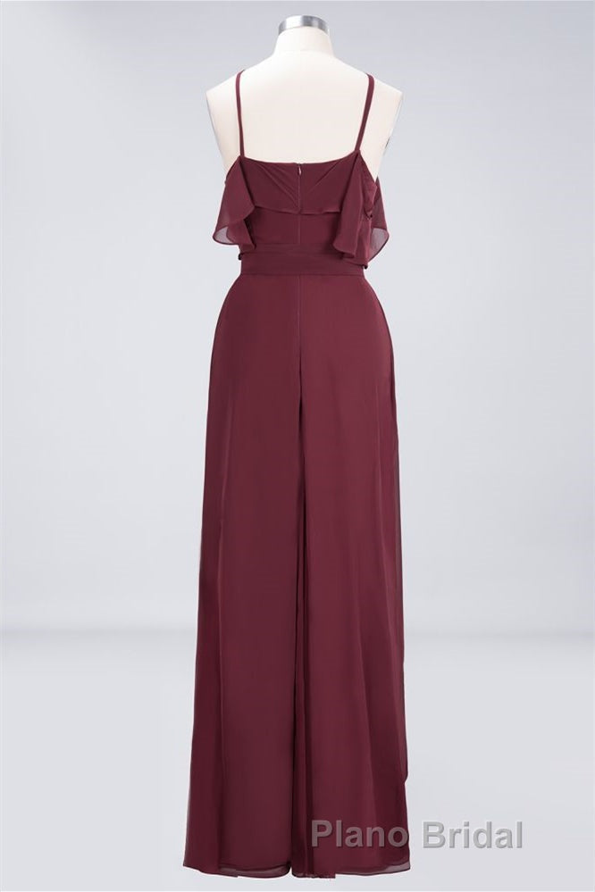 Straps Burgundy Ruffles A-line Long Bridesmaid Dresses Secondary image