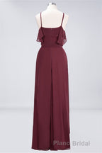 Straps Burgundy Ruffles A-line Long Bridesmaid Dresses