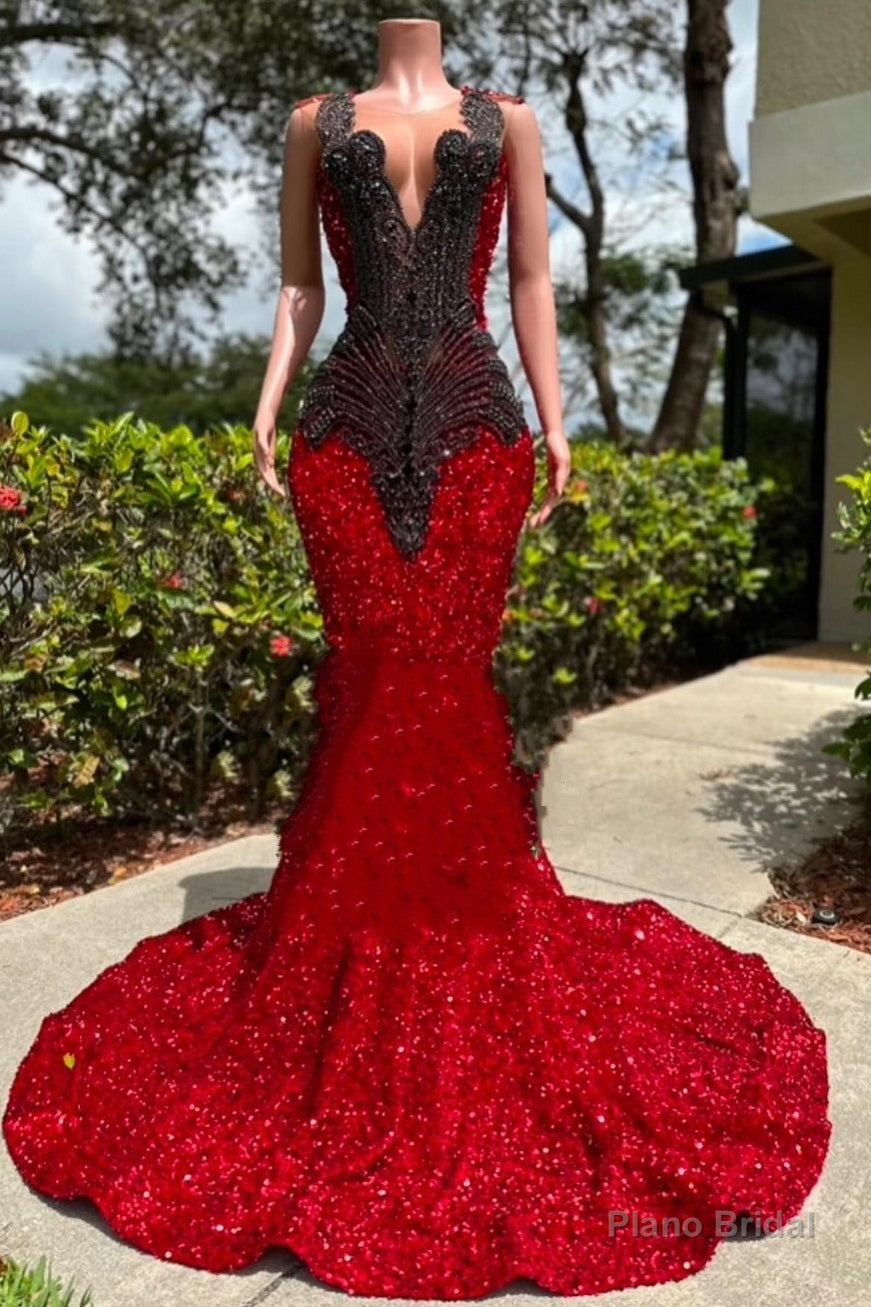 V-neck Burgundy Sequin Prom Dresses with Dark Sequins Main image