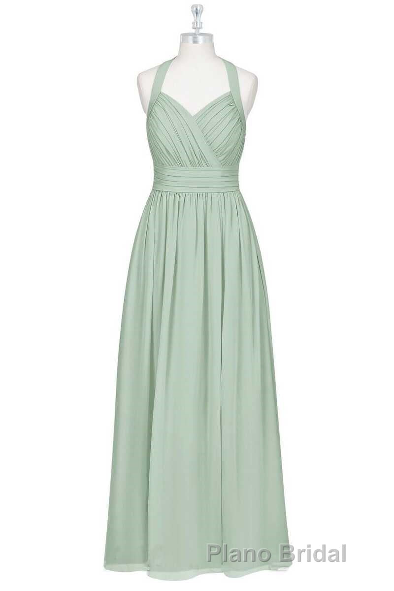 Sage Green Chiffon Halter Backless A-Line Bridesmaid Dresses