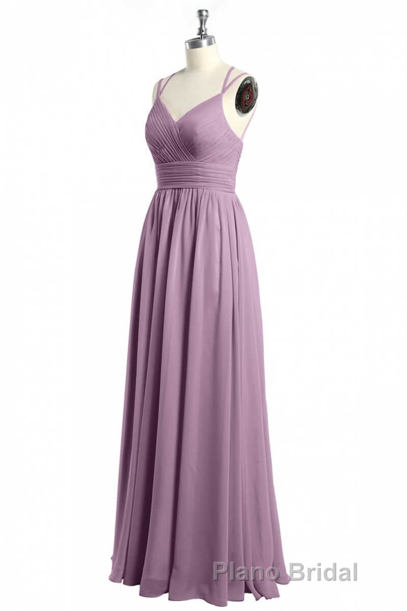 Burgundy Chiffon Spaghetti Straps A-line Long Bridesmaid Dresses