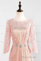 Pink Rhinestone Half Sleeve A-Line Long Mother of the Bride Dresses