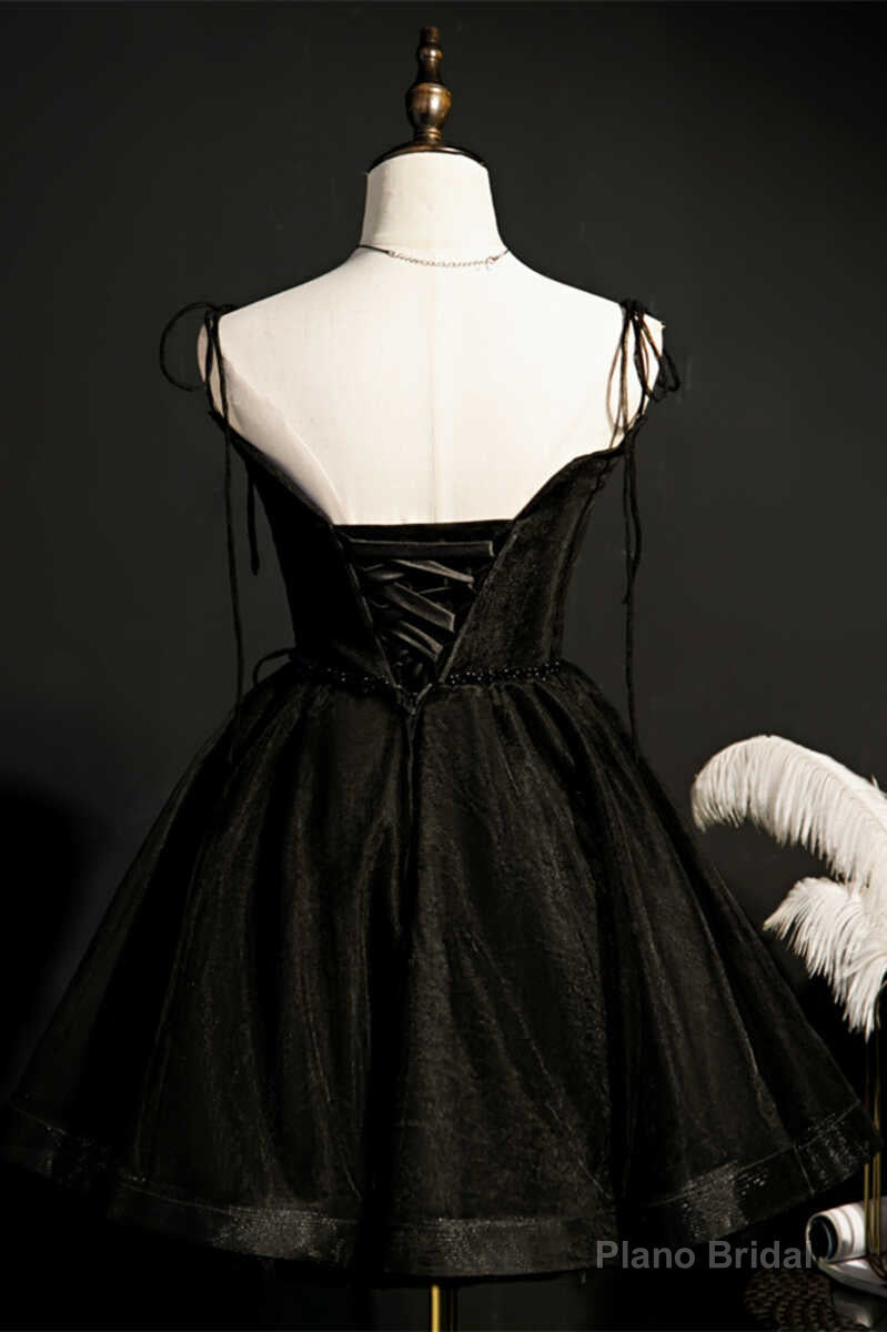 Black Lace-Up Backless A-Line Short Homecoming Dress Secondary image