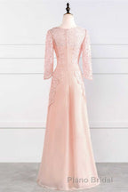 Pink Rhinestone Half Sleeve A-Line Long Mother of the Bride Dresses