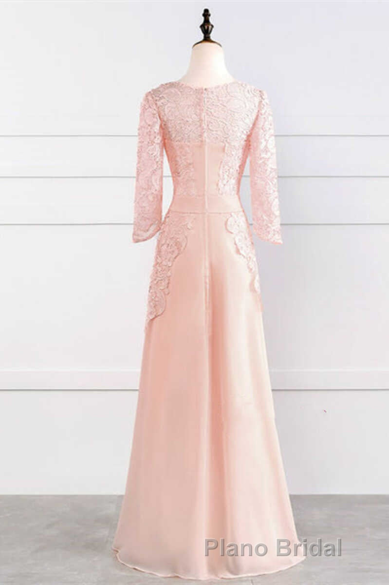 Pink Rhinestone Half Sleeve A-Line Long Mother of the Bride Dresses