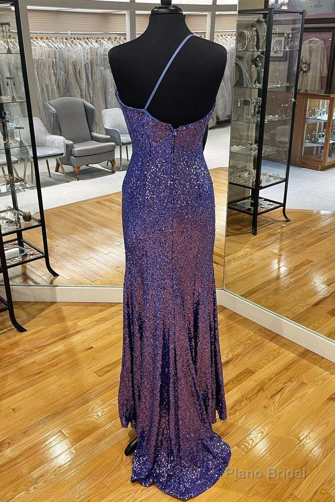 Dark Purple Sequin One-Shoulder Long Prom Dress with Slit Secondary image