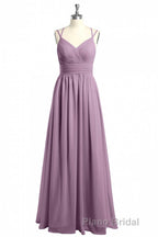 Burgundy Chiffon Spaghetti Straps A-line Long Bridesmaid Dresses