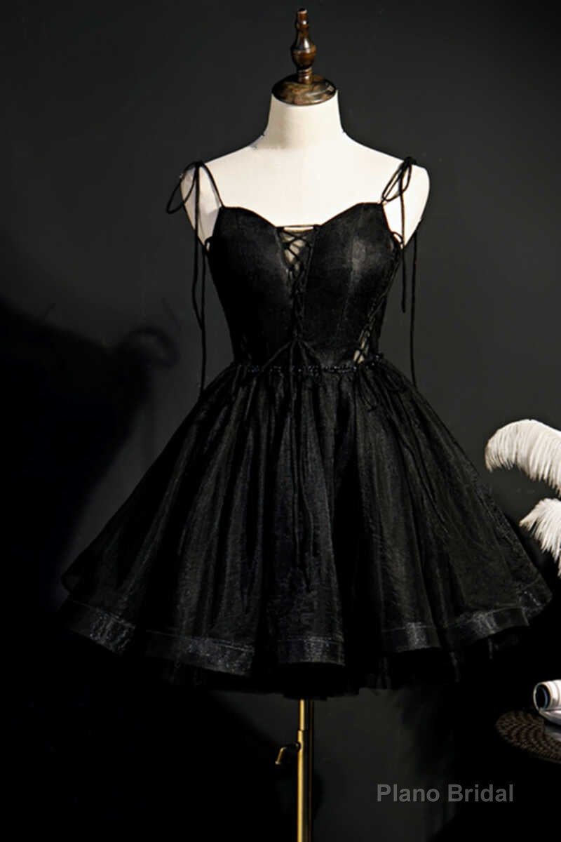 Black Lace-Up Backless A-Line Short Homecoming Dress