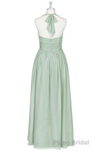 Sage Green Chiffon Halter Backless A-Line Bridesmaid Dresses