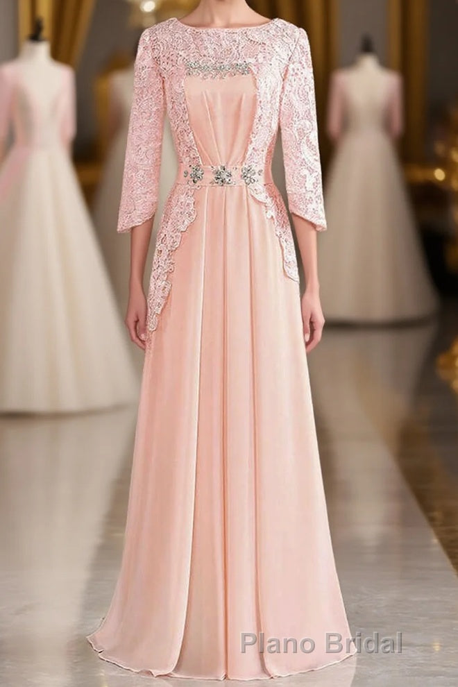 Pink Rhinestone Half Sleeve A-Line Long Mother of the Bride Dresses Main image