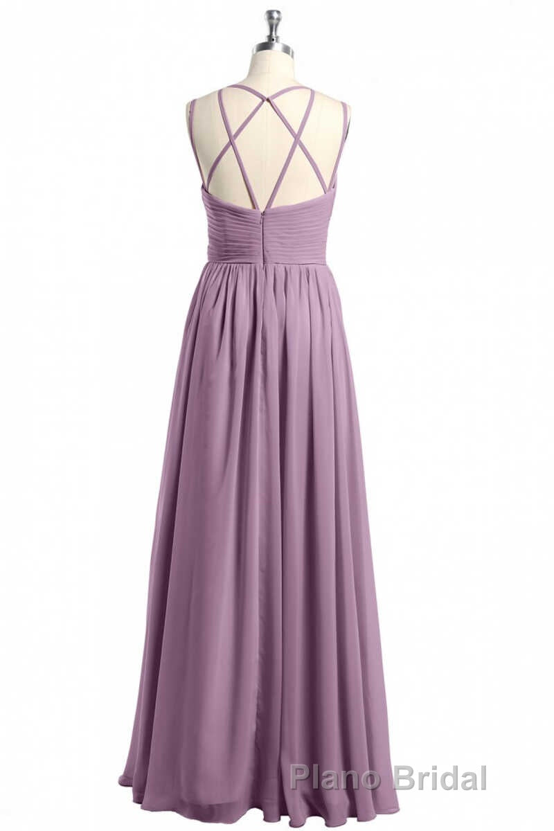 Burgundy Chiffon Spaghetti Straps A-line Long Bridesmaid Dresses