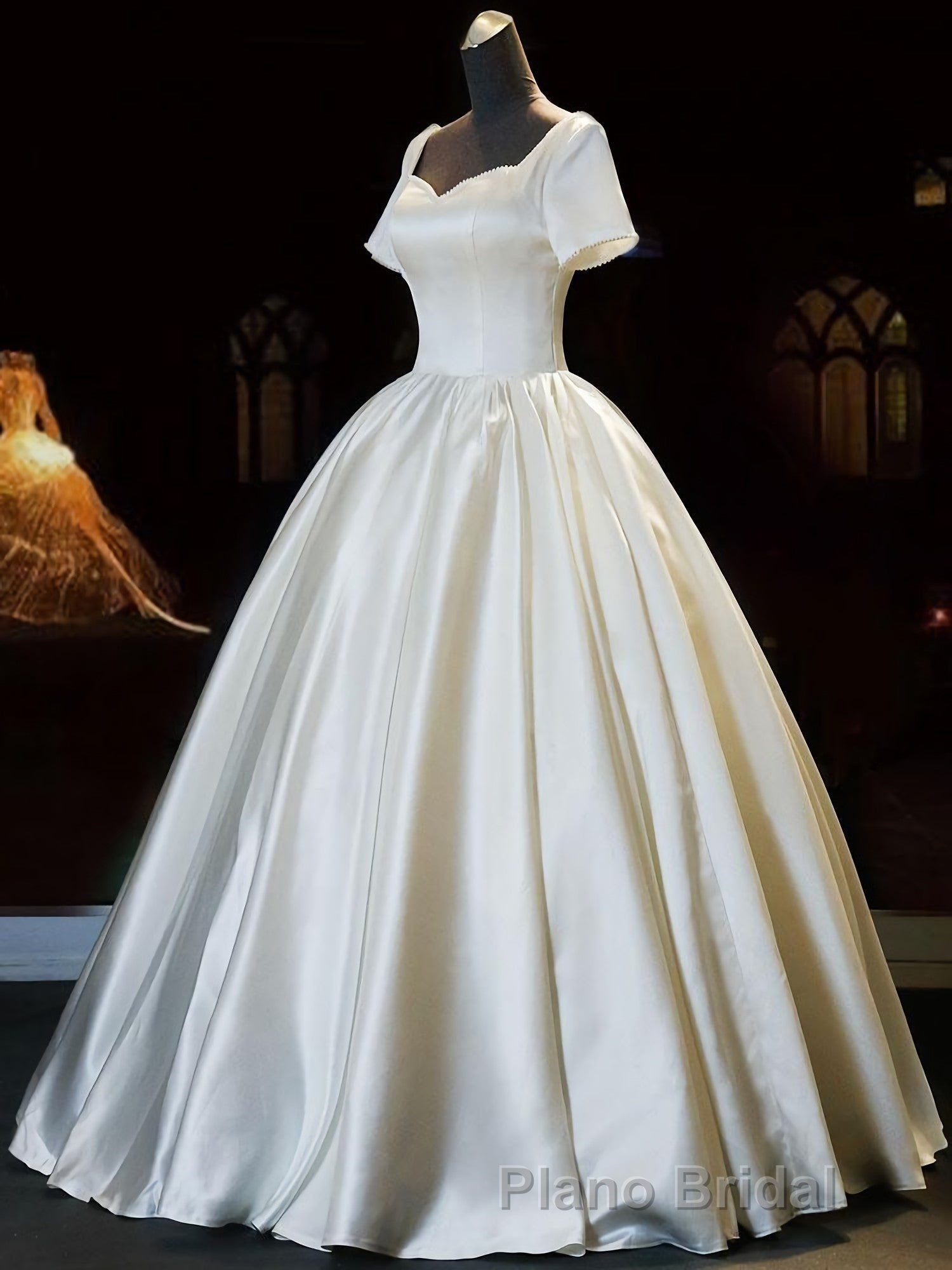 White Sweetheart Satin Long Bridal Dresses, White Wedding Dresses Secondary image