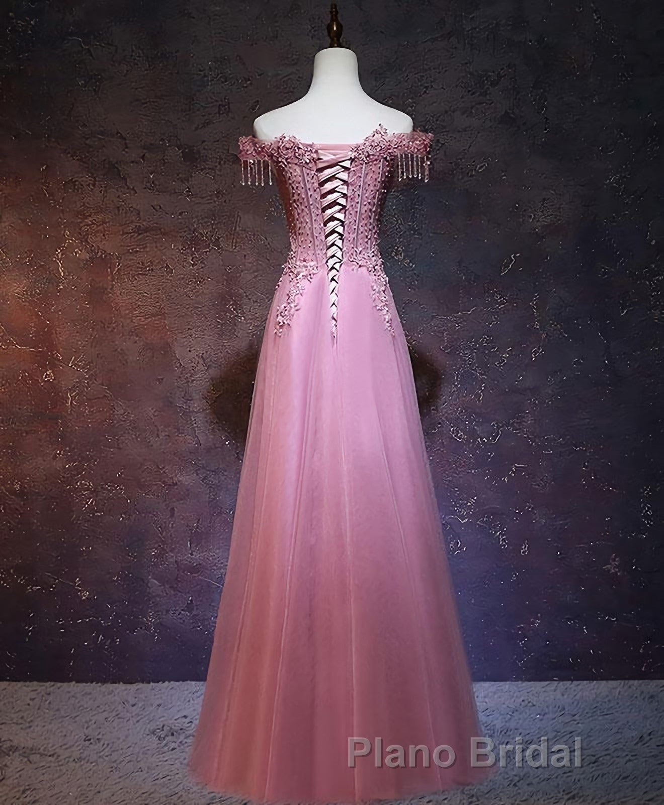 Burgundy Tulle Lace Off Shoulder Long Formal Prom Dresses, Burgundy Lace Evening Dresses