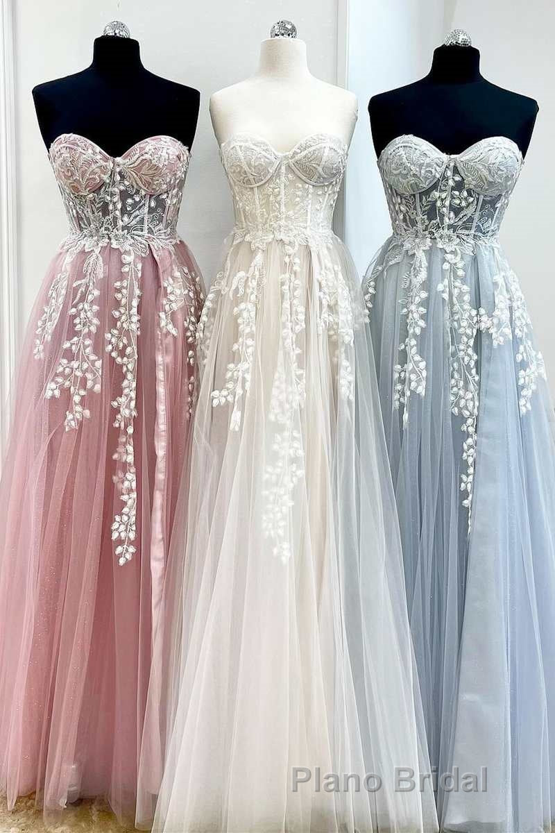 Tulle Floral Lace Sweetheart A-Line Formal Prom Gown