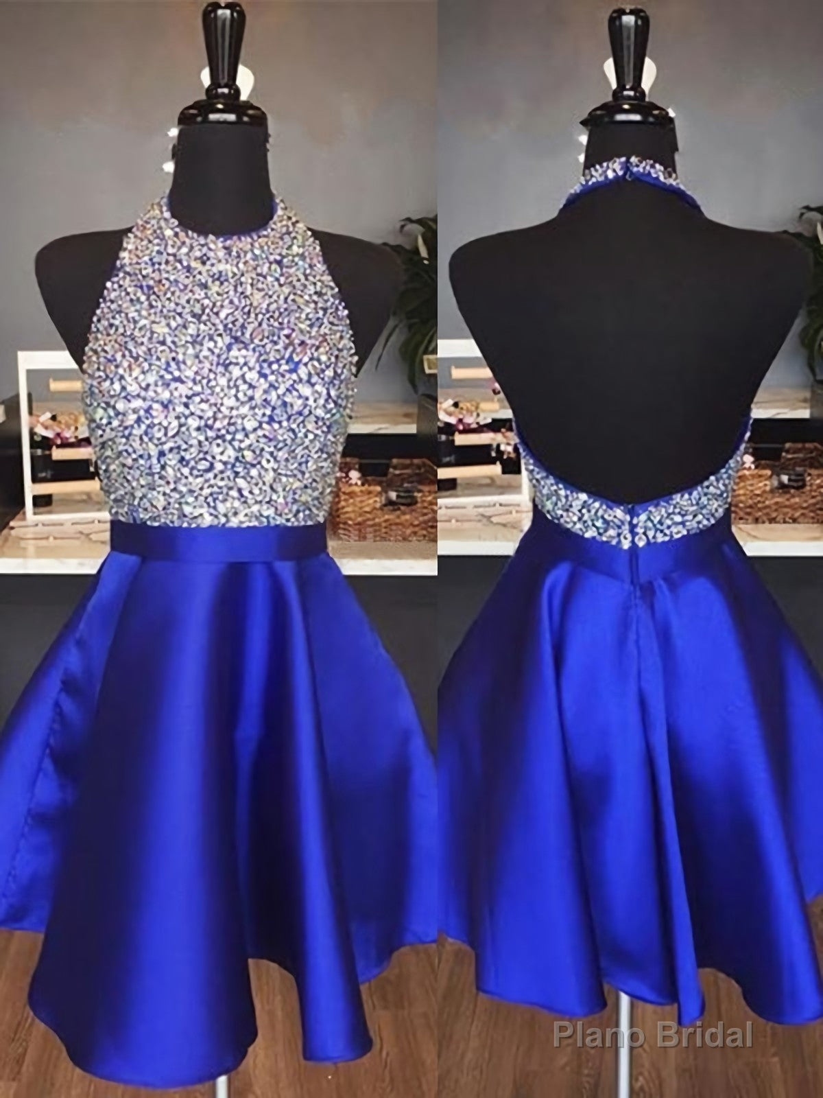 2025 Halter Satin Backless Short Homecoming Dresses Secondary image