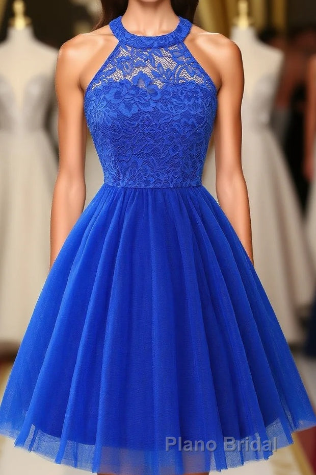 Halter Royal Blue Lace Dresses Main image