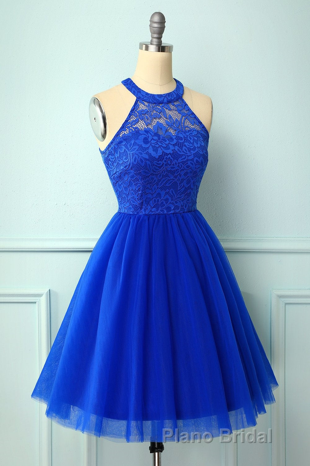 Halter Royal Blue Lace Dresses