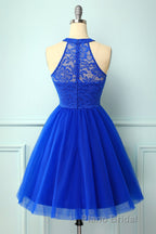 Halter Royal Blue Lace Dresses