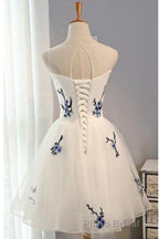 Ivory Sheer Sleeveless Floral Short Homecoming Dresses