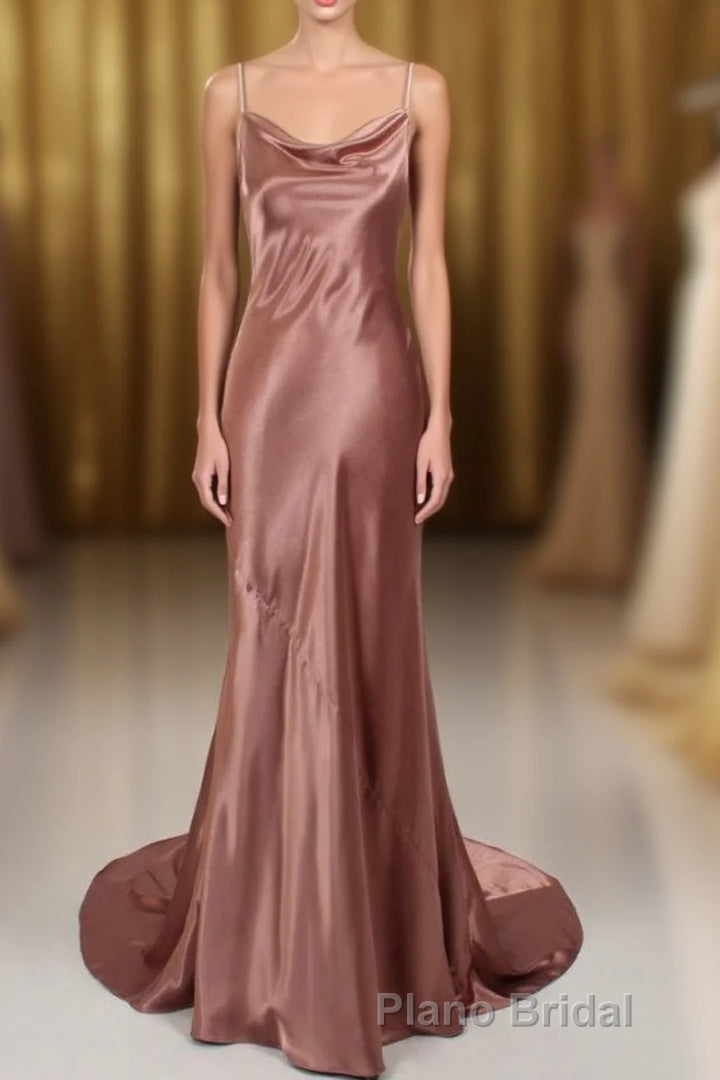 Sexy Rose Mermaid Cowl Neck Long Bridesmaid Dresses Main image