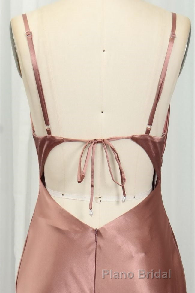 Sexy Rose Mermaid Cowl Neck Long Bridesmaid Dresses