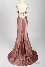 Sexy Rose Mermaid Cowl Neck Long Bridesmaid Dresses
