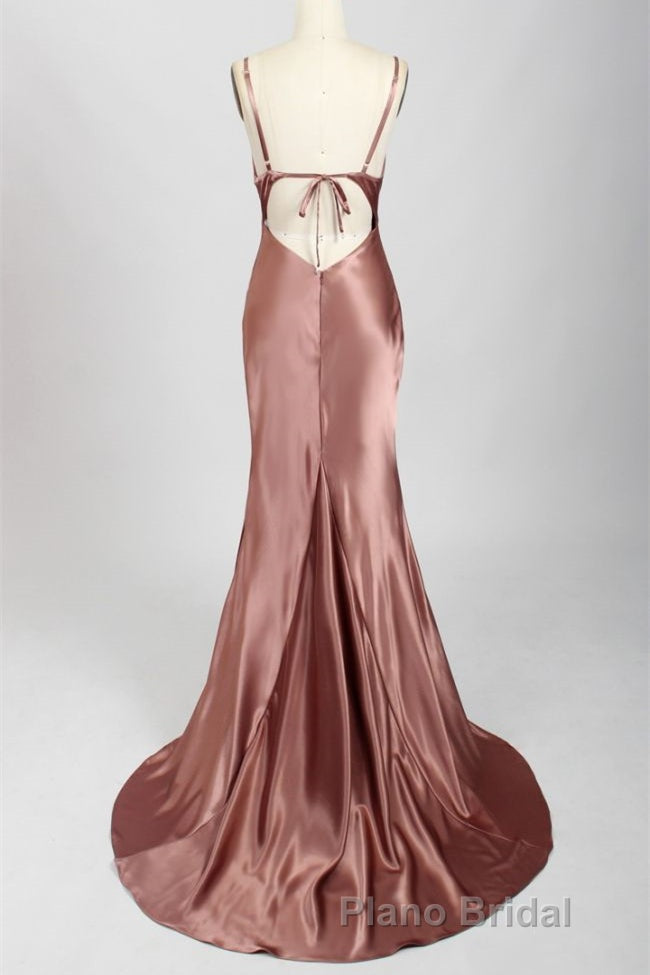 Sexy Rose Mermaid Cowl Neck Long Bridesmaid Dresses Secondary image